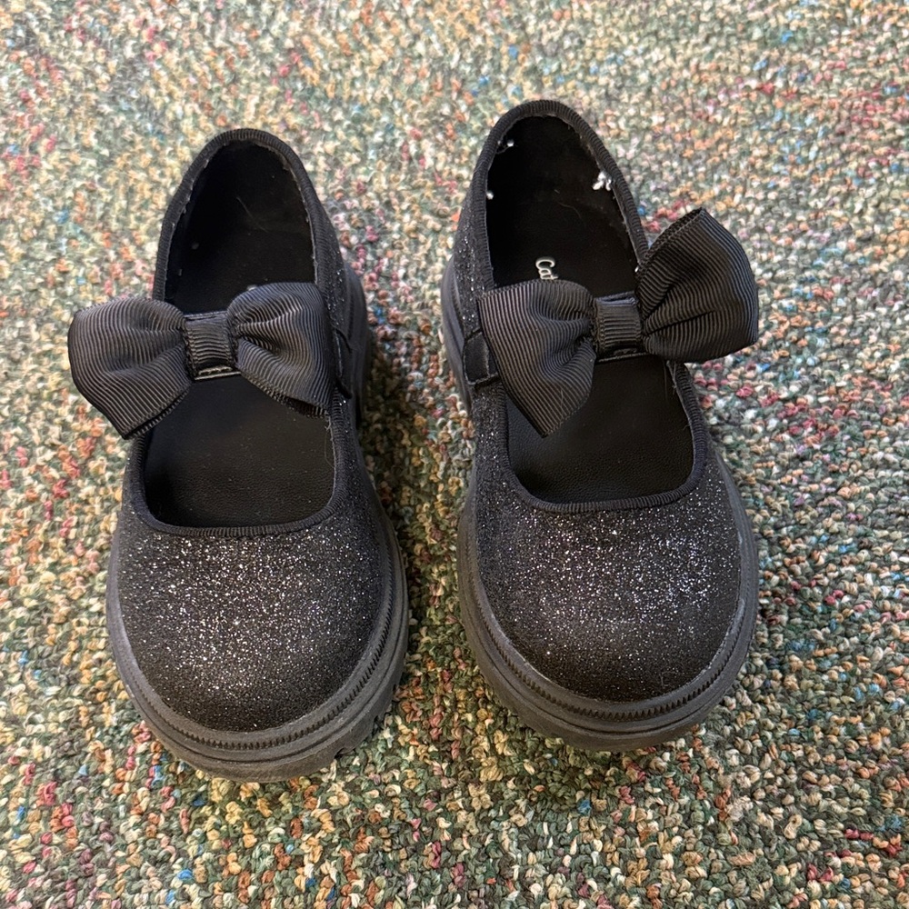 Cat & Jack Black Sparkle Dress Shoes with Bow